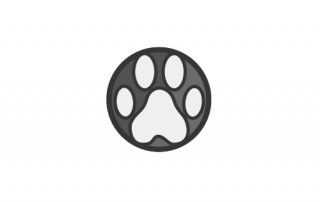 Logo with paw in circle.